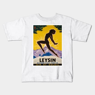 Air and Sun in Leysin, Switzerland - Vintage Travel Poster Design Kids T-Shirt